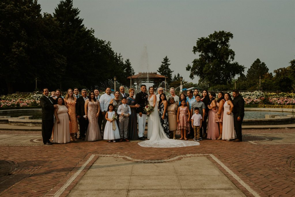 Family wedding photo during family portraits at Oregon wedding